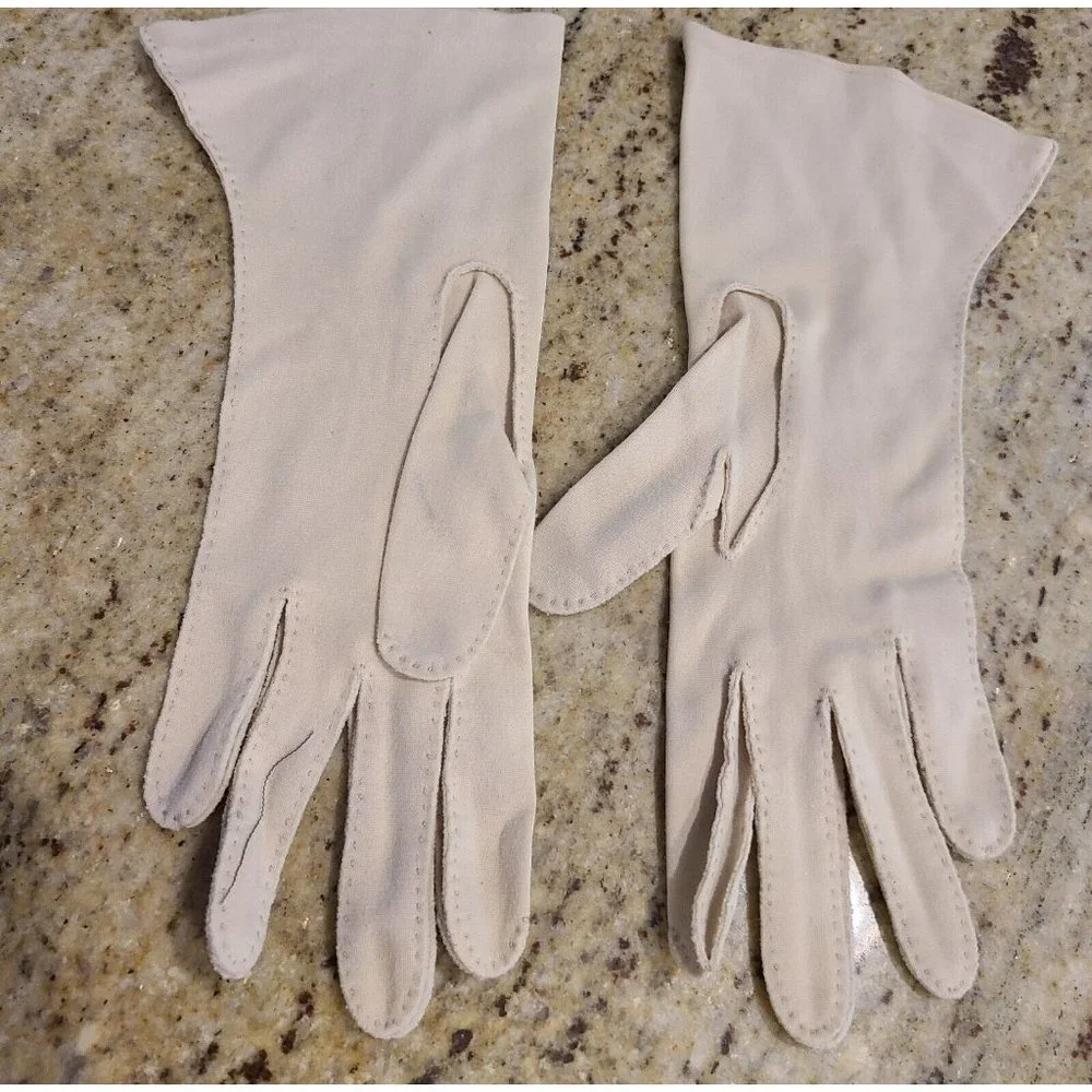 Vintage One Size Beige Formal Nylon Stretch Gloves 10